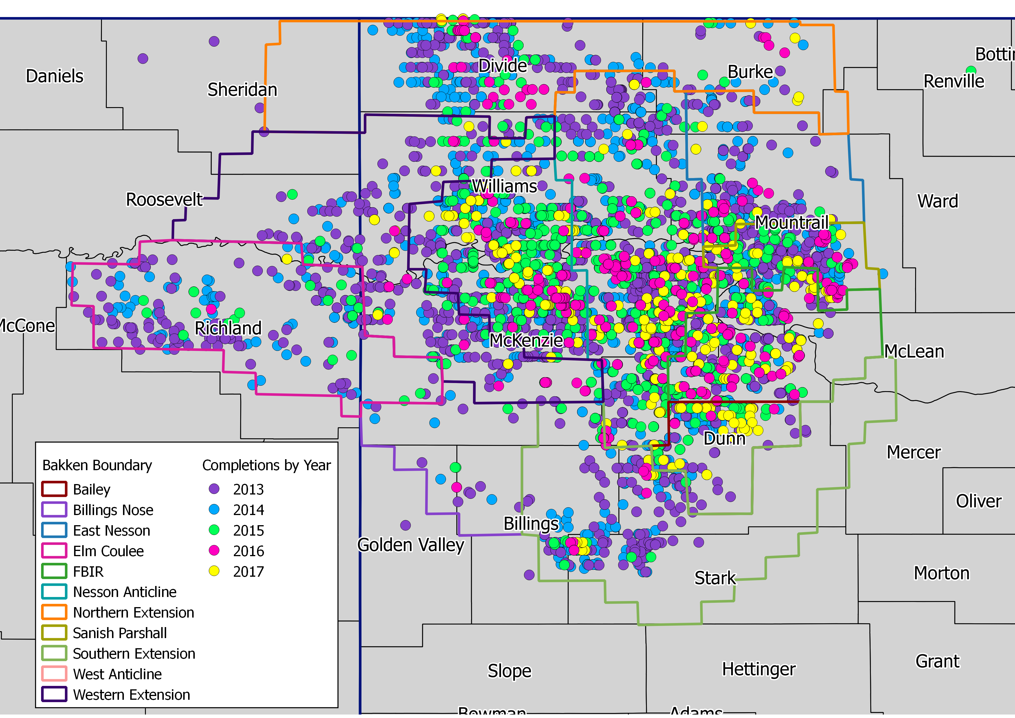 Map 2   Bakken Completions By Year 