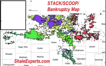 Map : Oklahoma E&P Bankruptcies, STACK/SCOOP/Granite Wash