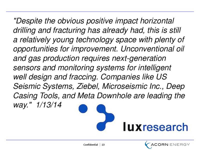 August 2014 Investor Presentation – Acorn Energy Inc. – slide 12