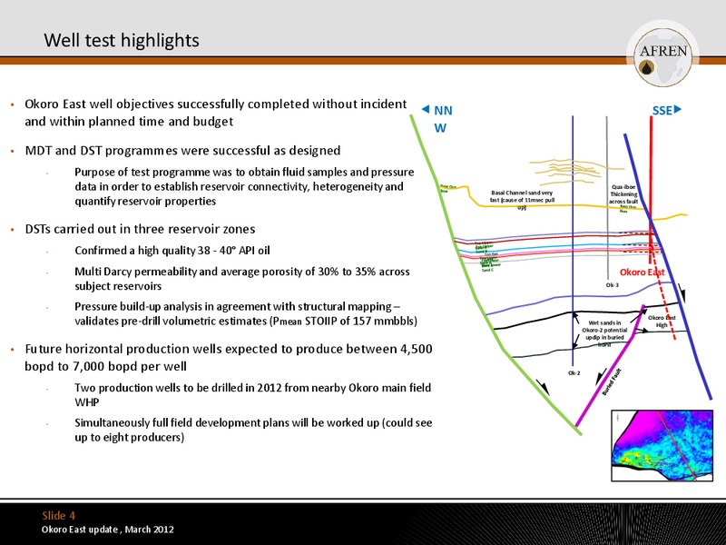 Okoro East Update Well Test Results – Afren Plc – slide 3