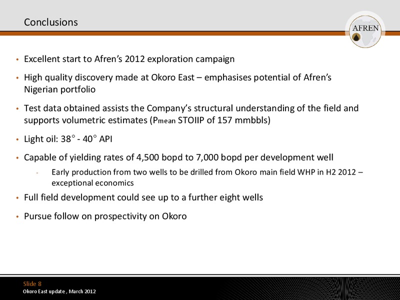 Okoro East Update Well Test Results – Afren Plc – slide 7