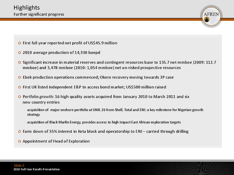 2010 Full Year Results – Afren Plc – slide 4