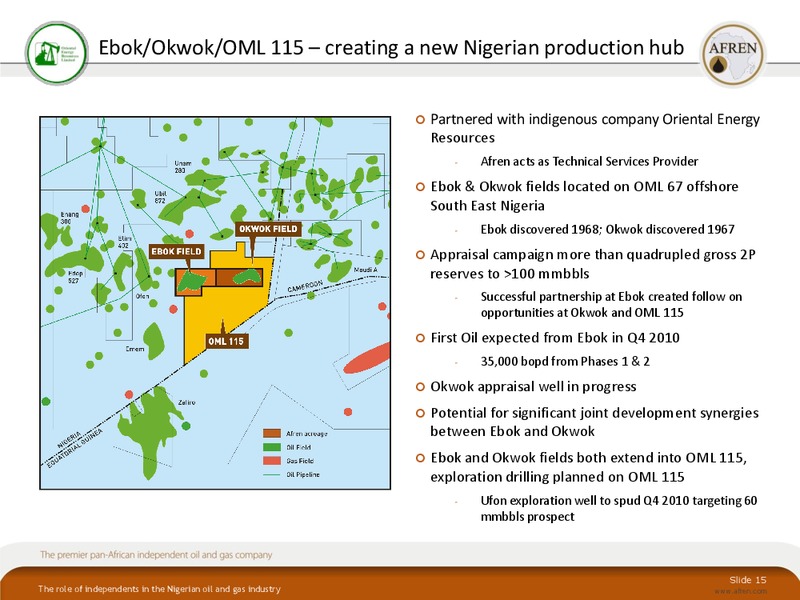 October 2010 Investor Presentation – Afren Plc – slide 14