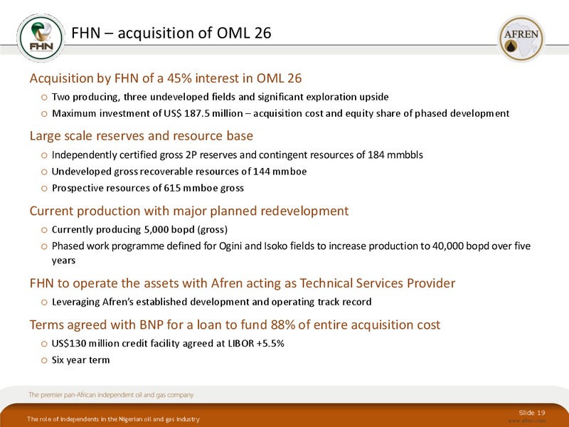 October 2010 Investor Presentation – Afren Plc – slide 18
