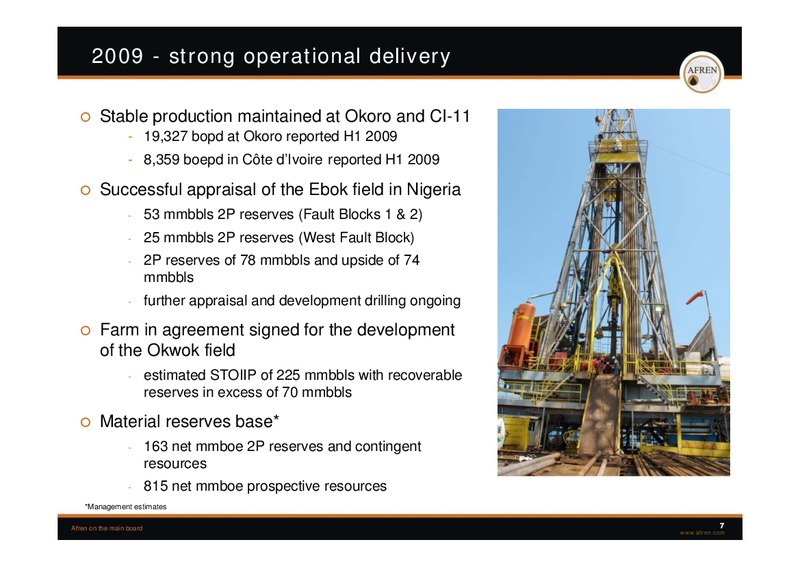 November 2009 Investor Presentation – Afren Plc – slide 6