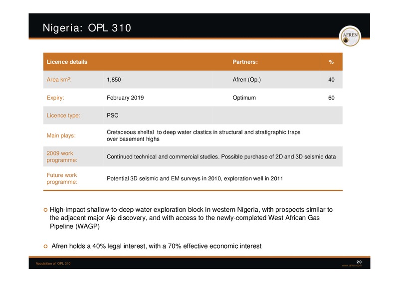 November 2009 Investor Presentation – Afren Plc – slide 19