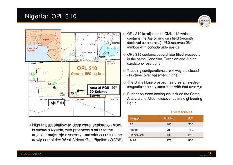 November 2009 Investor Presentation – Afren Plc – slide 20
