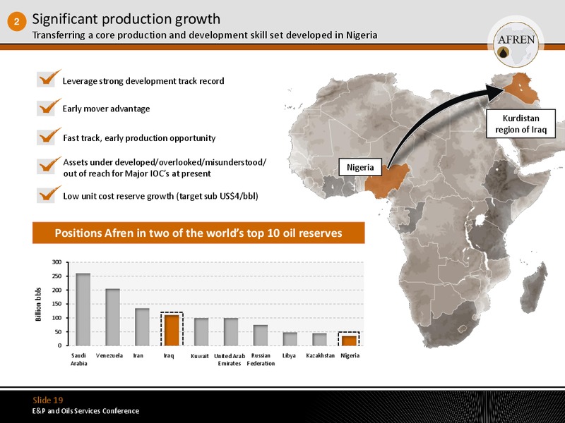 EP and Oils Services Conference – Afren Plc – slide 18