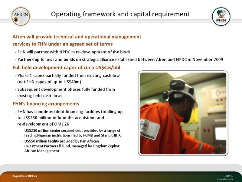 Completion of the Acquisition of an Interest in OML 26 – Afren Plc – slide 5