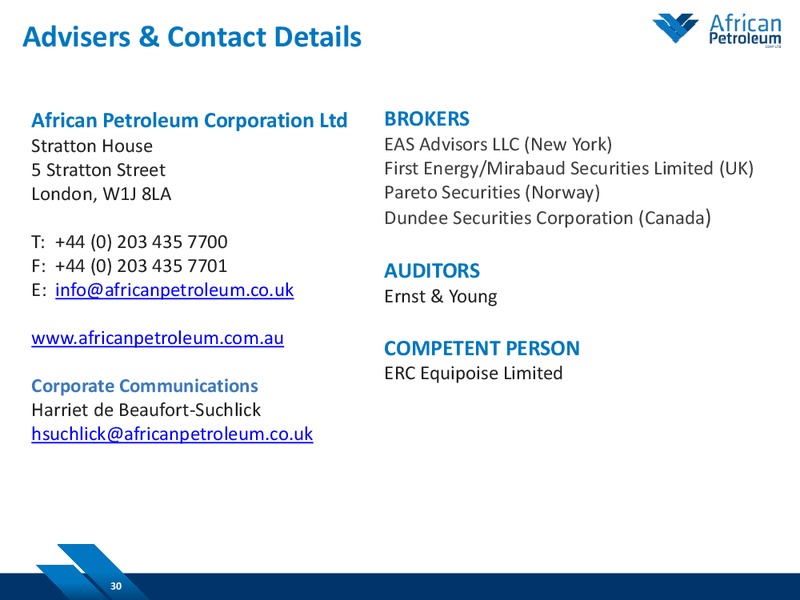 February 2015 Investor Presentation – African Petroleum – slide 29