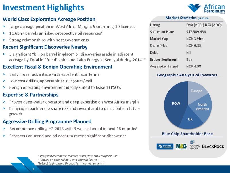 March 2015 Investor Presentation – African Petroleum – slide 2