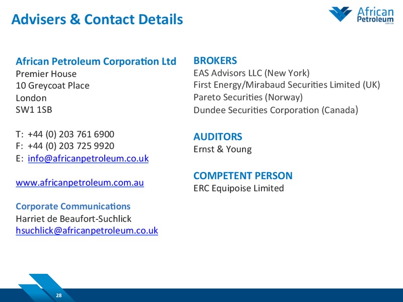 March 2015 Investor Presentation – African Petroleum – slide 27