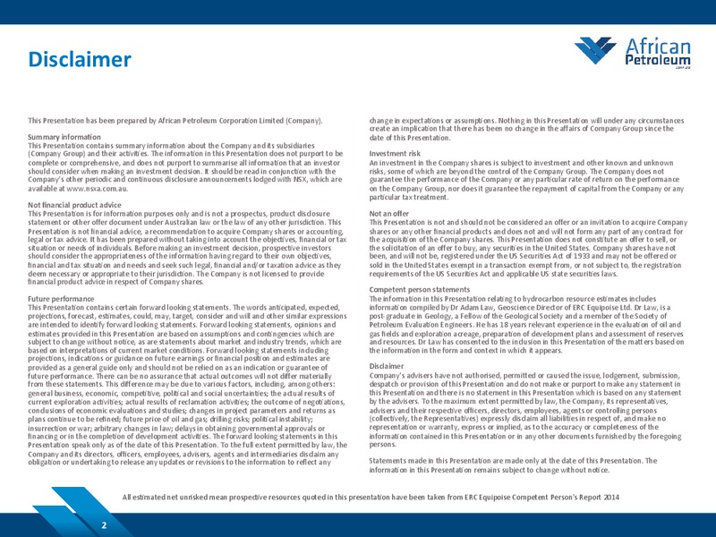 JUNE 2014 COMPANY PRESENTATION – African Petroleum – slide 2