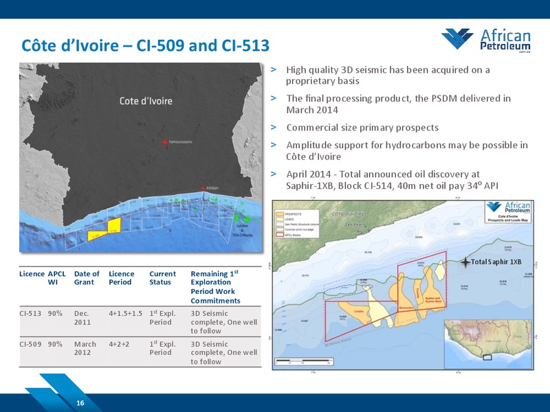 JUNE 2014 COMPANY PRESENTATION – African Petroleum – slide 16
