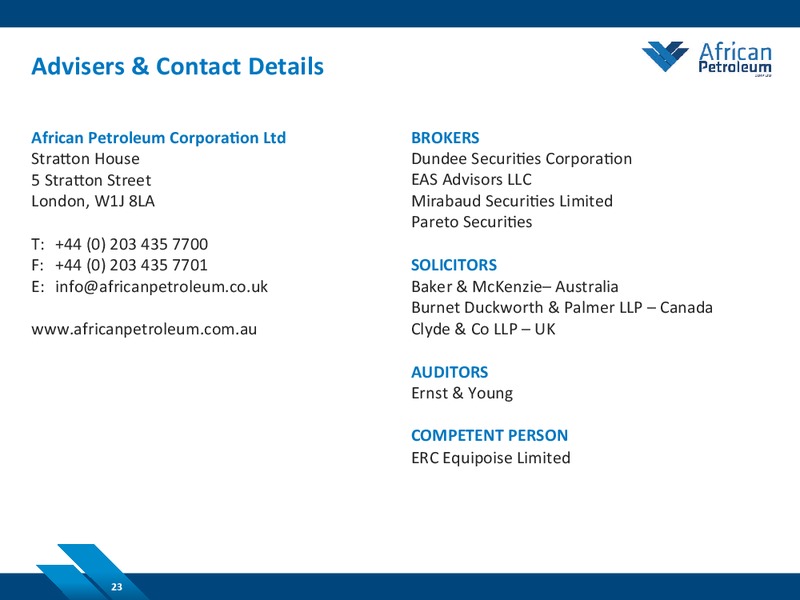 JUNE 2014 COMPANY PRESENTATION – African Petroleum – slide 23