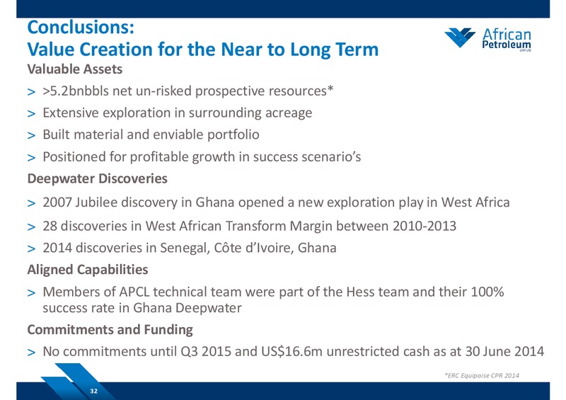 SEPTEMBER 2014 COMPANY PRESENTATION – African Petroleum – slide 31