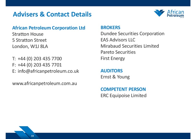 SEPTEMBER 2014 COMPANY PRESENTATION – African Petroleum – slide 32