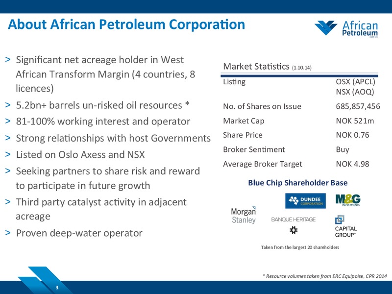 October 2014 Investor Presentation – African Petroleum – slide 2