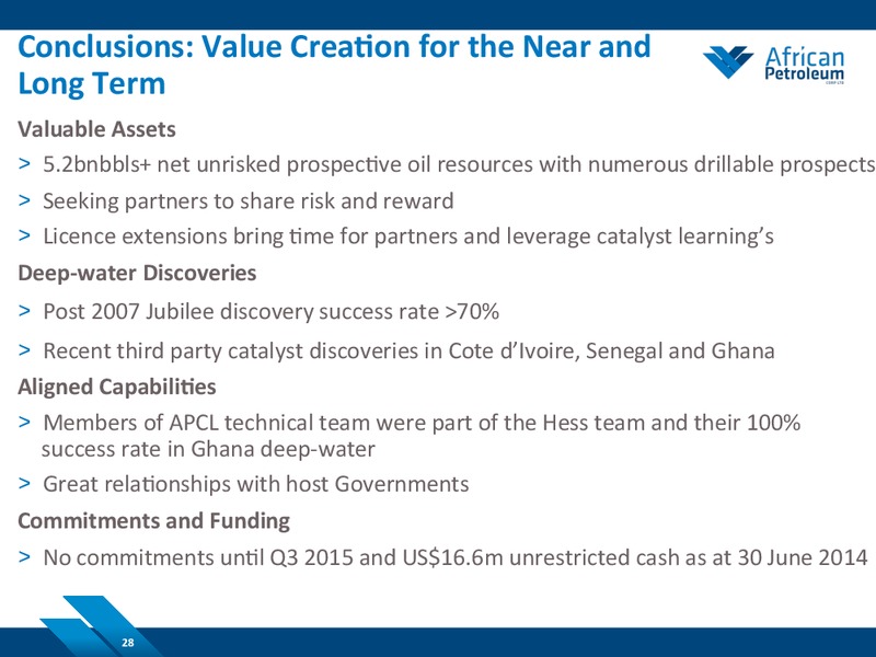 October 2014 Investor Presentation – African Petroleum – slide 27