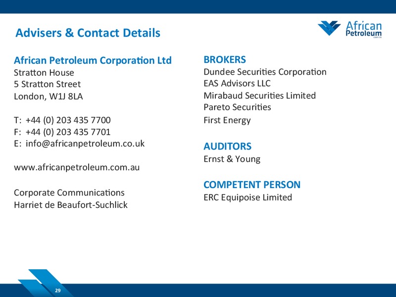 October 2014 Investor Presentation – African Petroleum – slide 28