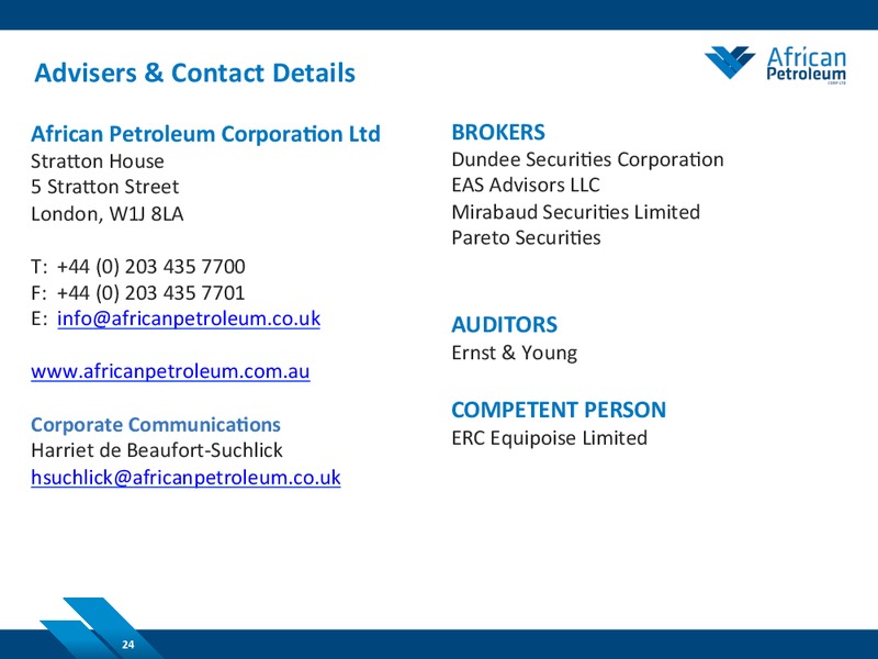 NOVEMBER 2014 COMPANY PRESENTATION – African Petroleum – slide 23