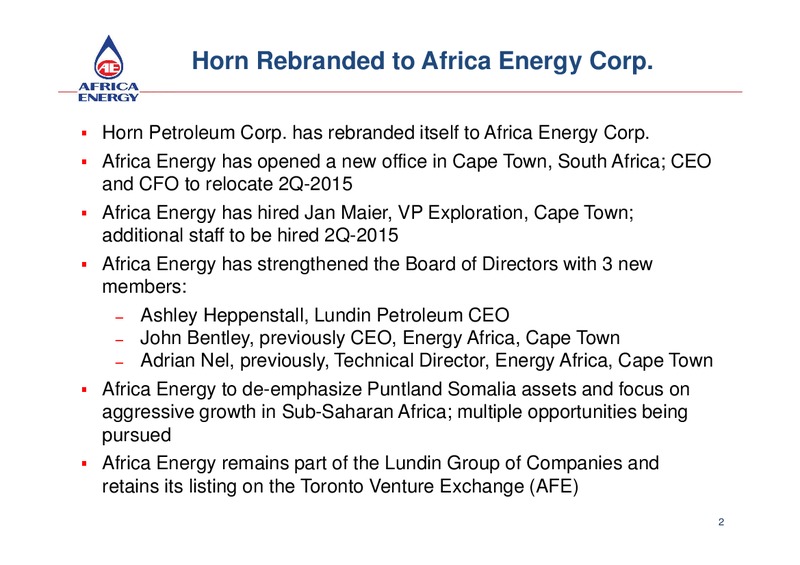 Africa Energy: New Focus New People – Africa Energy – slide 2