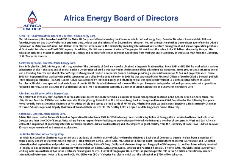 Africa Energy: New Focus New People – Africa Energy – slide 10