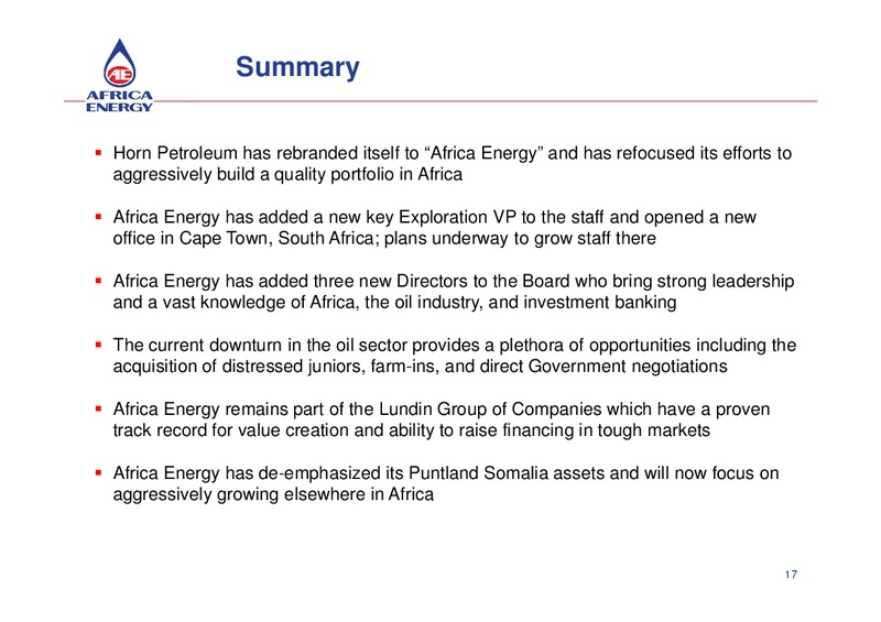 Africa Energy: New Focus New People – Africa Energy – slide 16