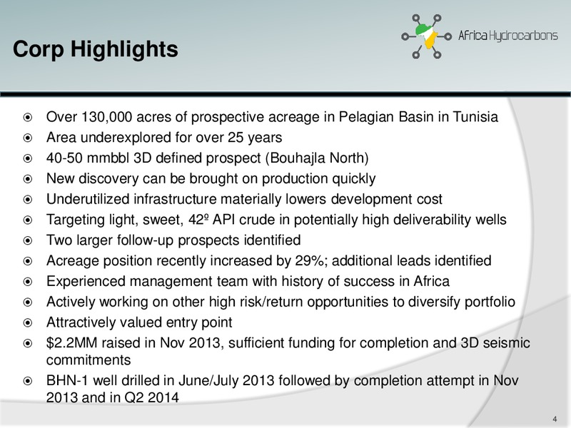April 2014 Investor Presentation – Africa Hydrocarbons Inc. – slide 3
