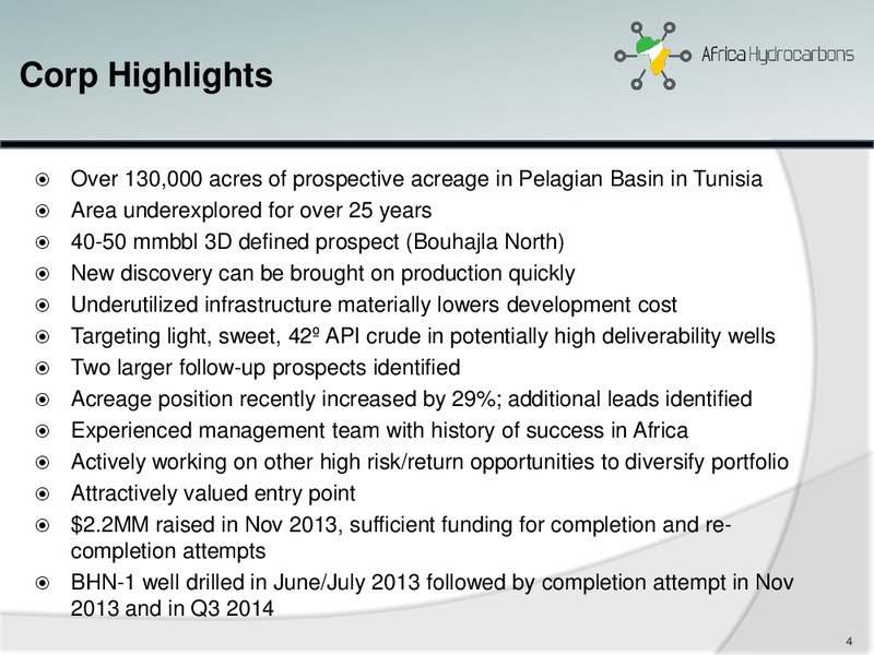 August 2014 Investor Presentation – Africa Hydrocarbons Inc. – slide 3
