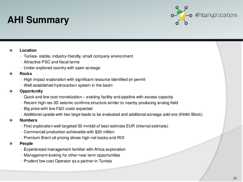 INVESTOR PRESENTATION – Africa Hydrocarbons Inc. – slide 21