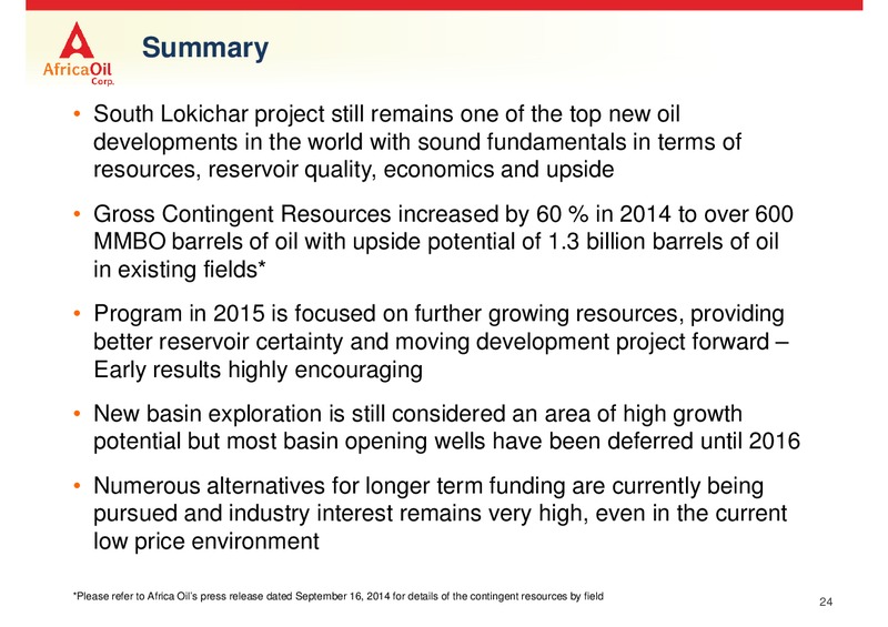March 2015 Investor Presentation – Africa Oil Corp. – slide 24