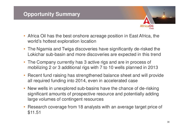 CORPORATE PRESENTATION – Africa Oil Corp. – slide 30