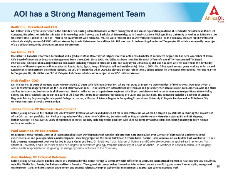 CORPORATE PRESENTATION – Africa Oil Corp. – slide 30
