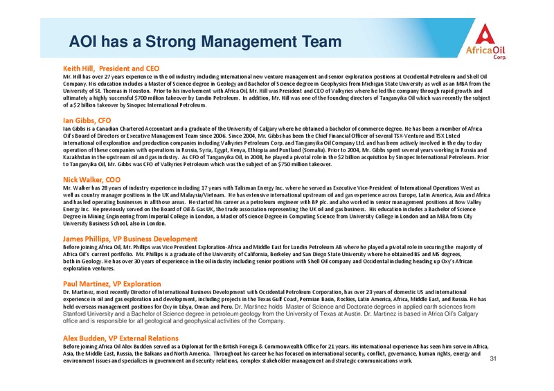 APRIL 2014 CORPORATE PRESENTATION – Africa Oil Corp. – slide 31
