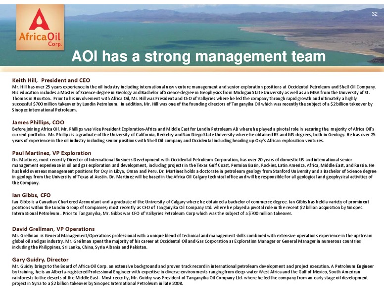 MAY 2011 INVESTOR PRESENTATION – Africa Oil Corp. – slide 32