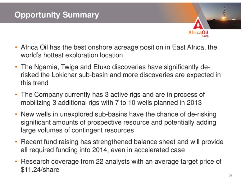 CORPORATE PRESENTATION – Africa Oil Corp. – slide 27