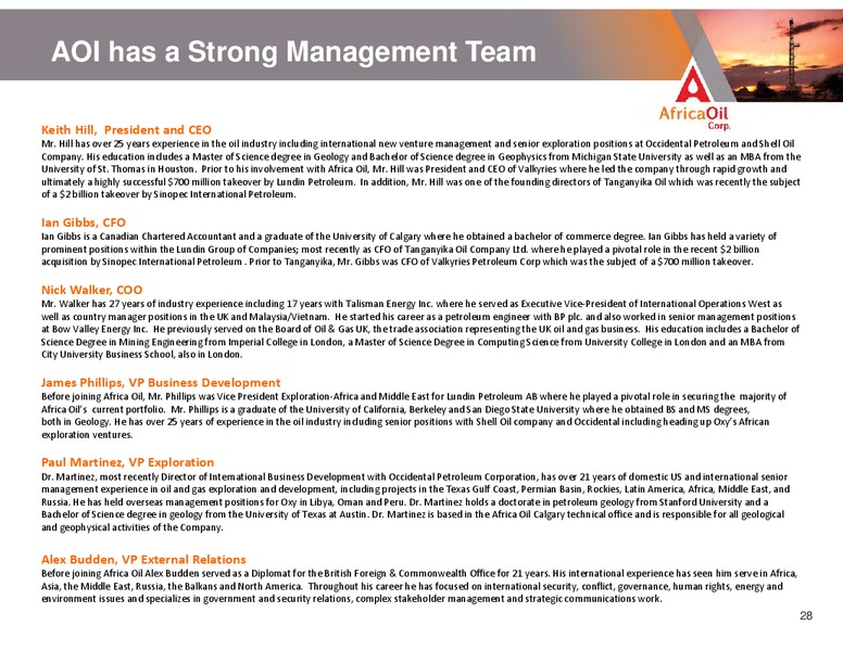 SEPTEMBER 2012 INVESTOR PRESENTATION – Africa Oil Corp. – slide 28