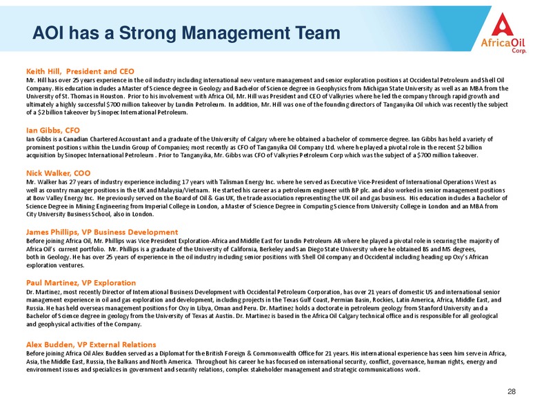 OCTOBER 2013 CORPORATE PRESENTATION – Africa Oil Corp. – slide 28