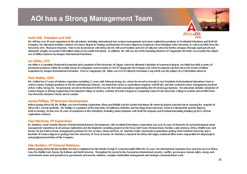 OPENING A NEW OIL FRONTIER IN EAST AFRICA – Africa Oil Corp. – slide 28