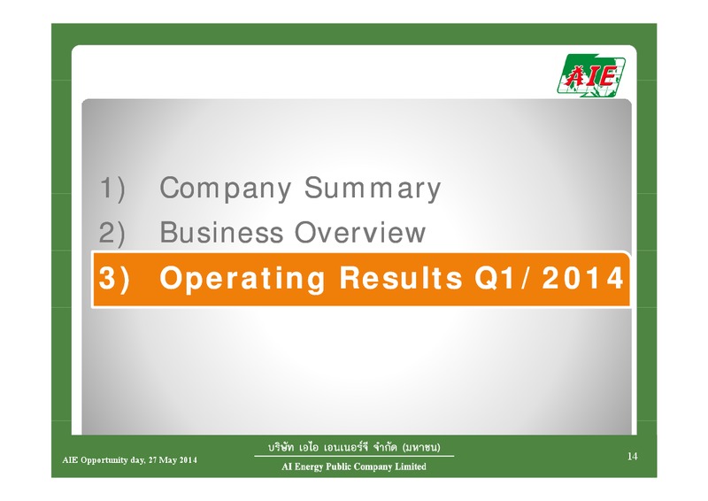 Q1 2014 RESULTS – AIE – slide 14