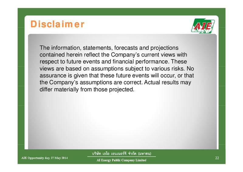 Q1 2014 RESULTS – AIE – slide 22