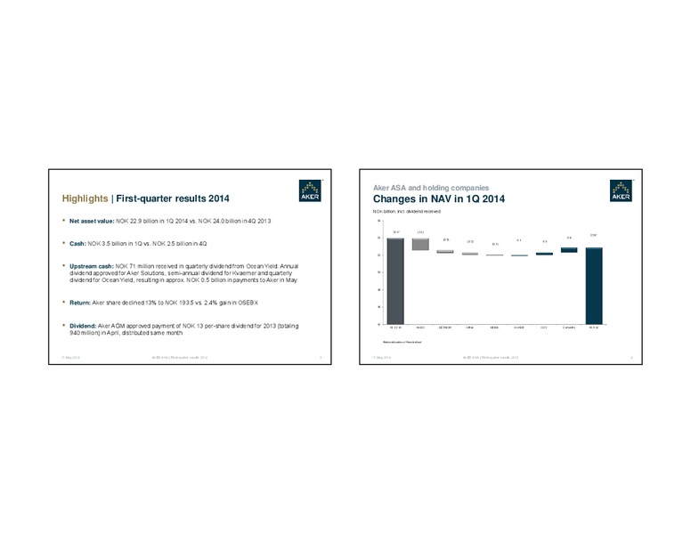 AKER ASA First quarter results 2014 – Aker Solutions – slide 2