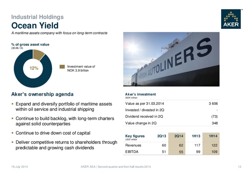 Second Quarter Results 2014 – Aker Solutions – slide 12