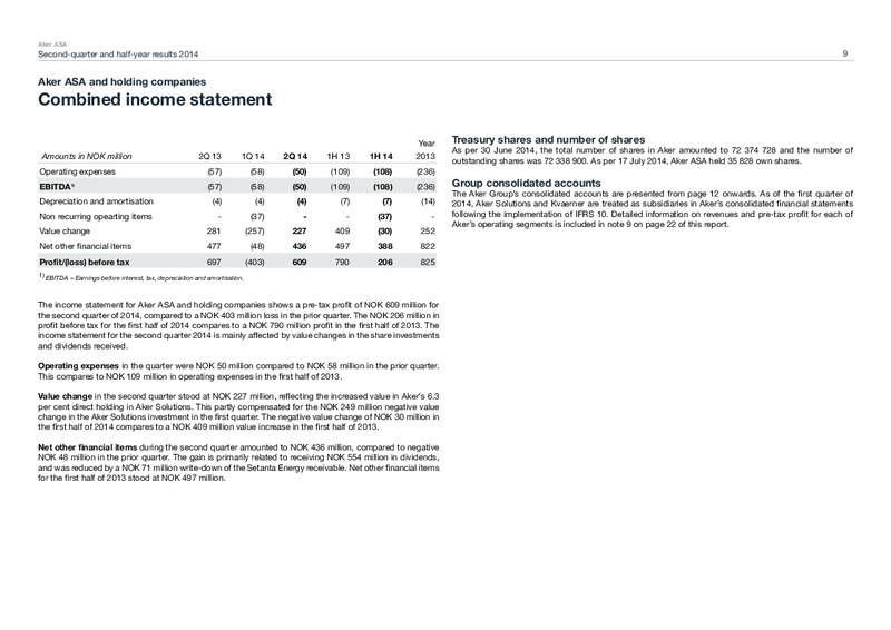 SECOND QUARTER 2014 HIGHLIGHTS – Aker Solutions – slide 9