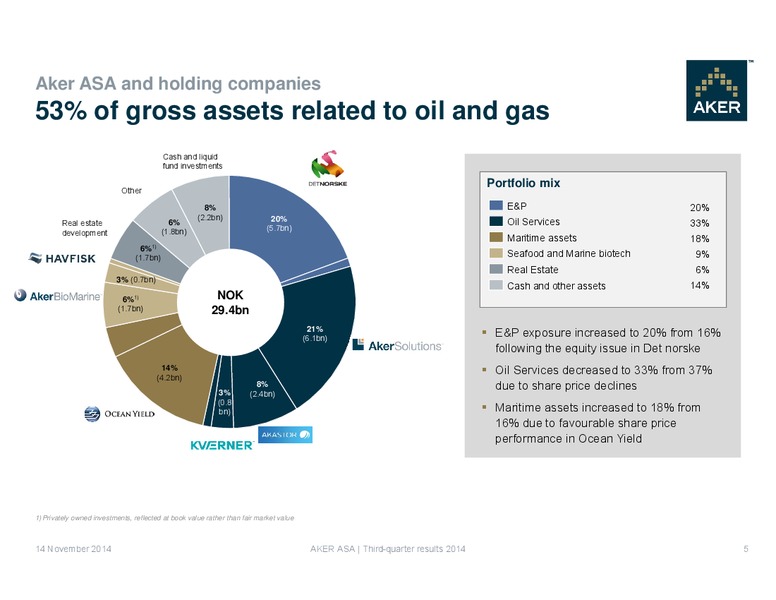 Aker ASA Third Quarter Results 2014 – Aker Solutions – slide 5