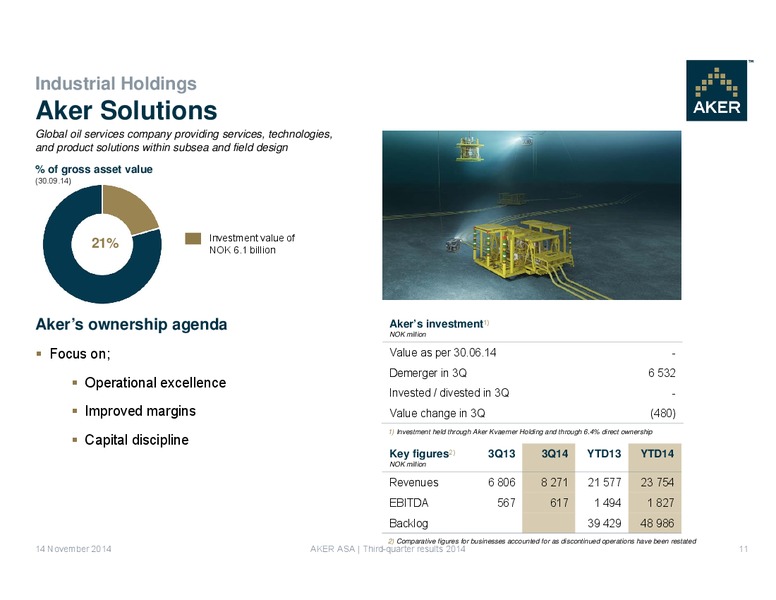 Aker ASA Third Quarter Results 2014 – Aker Solutions – slide 11