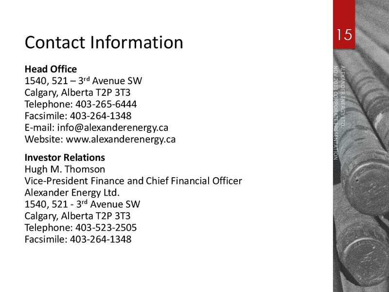 Investor Presentation – Alexander Energy Ltd. – slide 14