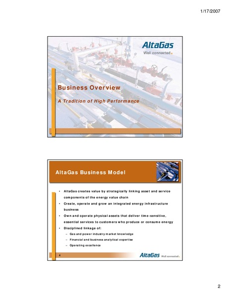 JANUARY 2007 CORPORATE PRESENTATION – Altagas Limited – slide 2