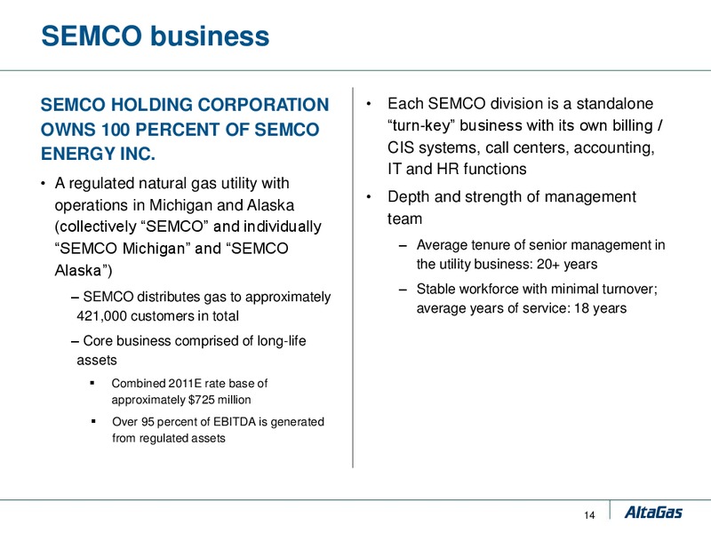 CORPORATE PROFILE – Altagas Limited – slide 13